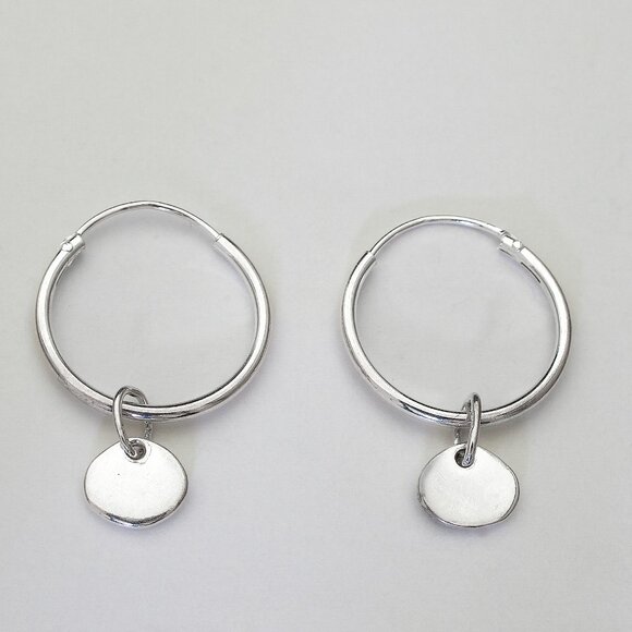 925 Sterling Silver Mini Disc Hoop Earrings,16mm by 1.2mm, Everyday Hinged Hoops - Picture 1 of 5